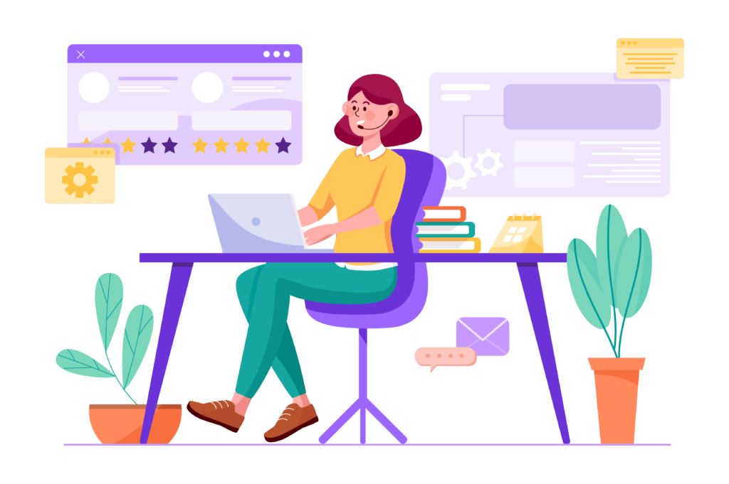 mappsi call center agent weiblich sitzend am schreibtisch vor Laptop google my business agentur um google unternehmensprofil optimieren lassen