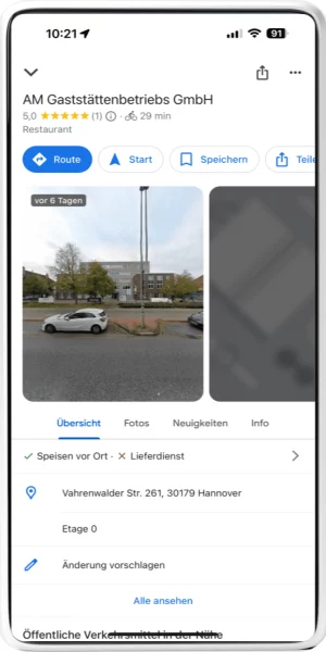 screenshot einer gastronomie in hannover ohne google unternehmensprofil optimieren lassen